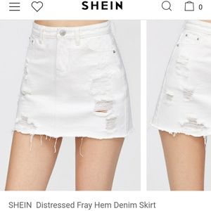 Distressed white jean skirt